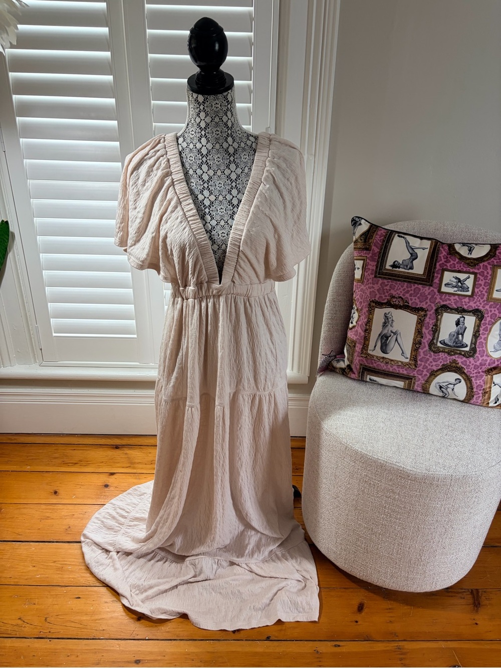 Free People Blush Pink Plunge Maxi Dress